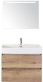 BES LED Maxx XL Badmeubelset 80 cm - Natuur Eiken - Wastafel Kube 1 Kraangat met Sence Spiegel