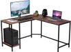 Happyment Bureau d'angle - Bureau d'ordinateur - Industriel - Vintage - Bois et Métal - 135 x 75 x 50 cm