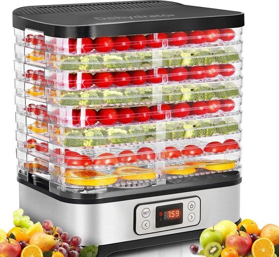 COOCHEER Voedseldroger, fruit, timer, timer, levensmiddeldroger, 250 W, LCD-display, temperatuur instelbaar 400W/LCD