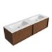 Saniclass Holz Frame Badkamermeubelset - 160x45x41.5cm - Flow solid surface wastafel wit - 2 wasbakken - zonder kraangaten - 2 lades - mat walnut pure (hout) SW1420780/SW1441150