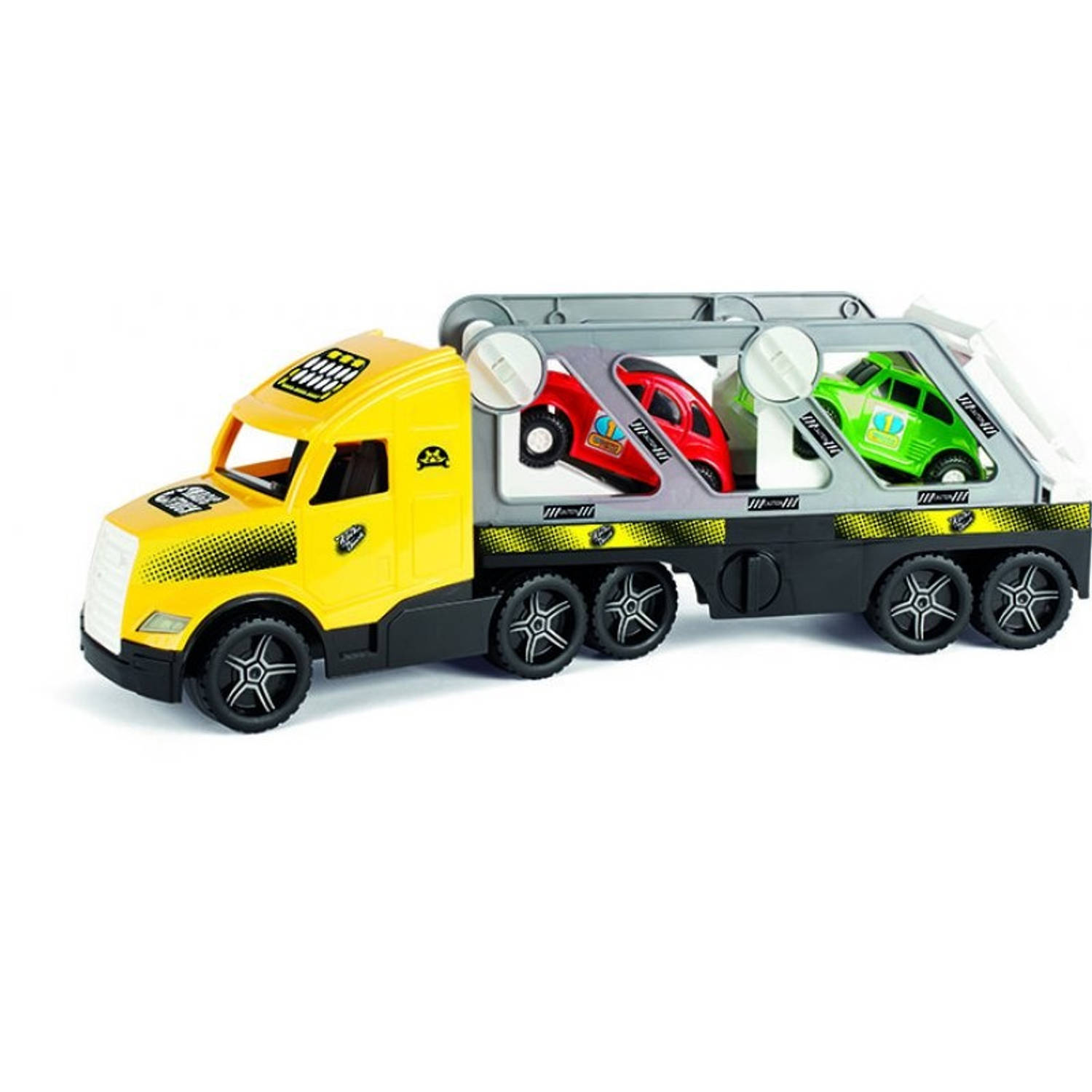 Wader Quality Toys Autotransport Truck Met Twee Retro Auto´s 79 Cm Geel