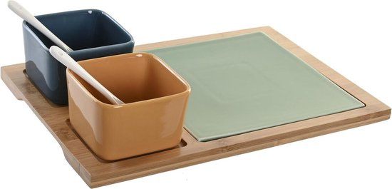 DKD Home Decor Voorgerechtjes Set - Porselein, Bamboe - 6 Onderdelen - Multicolour