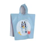 BLUEY HOURRA Badcape voor kinderen, Oeko-Tex, 100% katoen, 60 x 120 cm, bedrukt, hemelsblauw