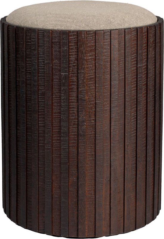 Dutchbone Bay Opbergpoef - Bruin - Retro & Vintage - Rond - Hout