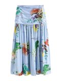 Next - Dames - Kew Collection botanische satijnen lange rok, petite - Petite - Blauw