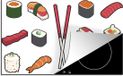 Merkloos KitchenYeah® Inductie beschermer 77x51 cm - Sushi illustratie - Inductie kookplaat accessoire