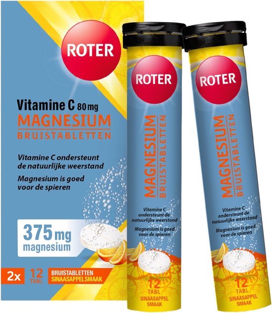 Roter Vitamine C 80mg+ Magnesium 375mg - Magnesium is goed voor de spieren &amp; Vitamine C ondersteunt de natuurlijke weerstand - 24 bruistabletten