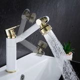 Sans marque 360 laiton multi-directionnel robinet de cuisine pivotant, robinet d'eau pivotant chromé pour salle de bain, lavabo avec douche rotative, robinet d'eau froide et chaude (blanc or)