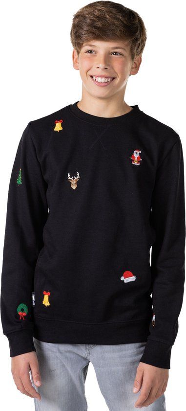 OppoSuits X-Mas Icons Zwart Tiener Kerst Sweater - Maat 10 Jaar
