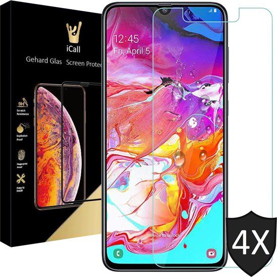 iCall - Samsung Galaxy A70 Screenprotector - Tempered Glass Gehard Glas - Case Friendly - 4 Stuks
