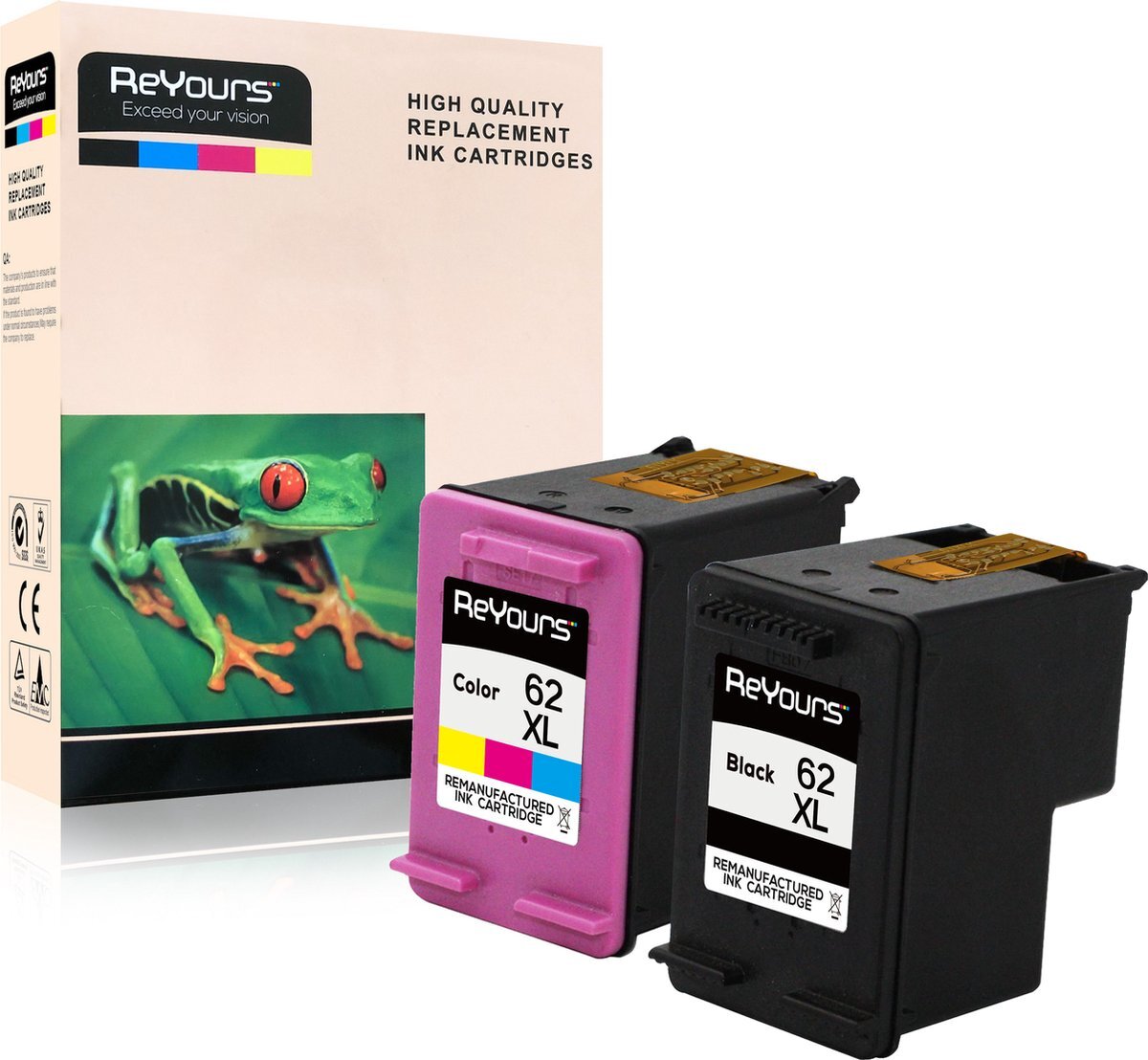 Reyours ReYours® huismerk Inktcartridge voor HP62 / HP 62XL - C2P05AE - C2P07AE multi pack - toon inktniveau