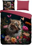 Pure dekbedovertrek luipaard met bloemen - Lits jumeaux 240x200/220 cm - Multi - Microvezel