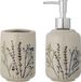 Bloomingville Bea Seifenspender-Set van Steengoed in Natuurlijk Beige | Handbeschilderd met Bloemenmotieven en Craquelé Glazuur | Set van 2 voor Badkamer of Keuken
