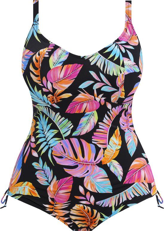 Elomi Tropical Falls Non Wired Swimsuit - Black/Pink/Blue Floral - Size 85I/J