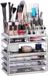 Relaxdays cosmetica organizer met 6 lades, 22 vakken, make up organizer, schmink opbergbox, acryl, transparant/goud
