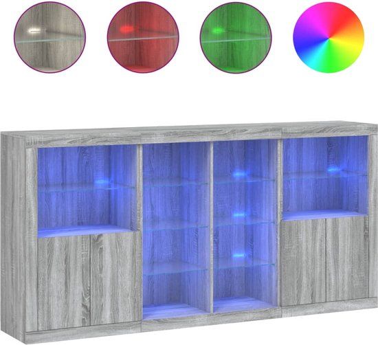 vidaXL Dressoir met LED-verlichting 202x37x100 cm grijs sonoma eiken