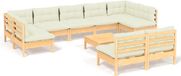 vidaXL 10-delige loungeset met crèmekleurige kussens van grenenhout