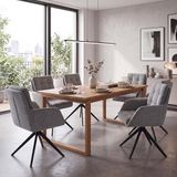 Mendler Set van 6 eetkamerstoelen HWC-Q36, keukenstoel draaibaar Auto-Return, stof chenille (680g/m²) Öko-Tex metaal MVG - grijs