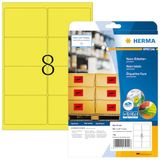 HERMA 5144 neon etiketten A4 (99,1 x 67,7 mm, 20 vellen, papier, mat) zelfklevend, bedrukbaar, permanent klevende gekleurde etiketten, 160 etiketten voor printer, neon geel