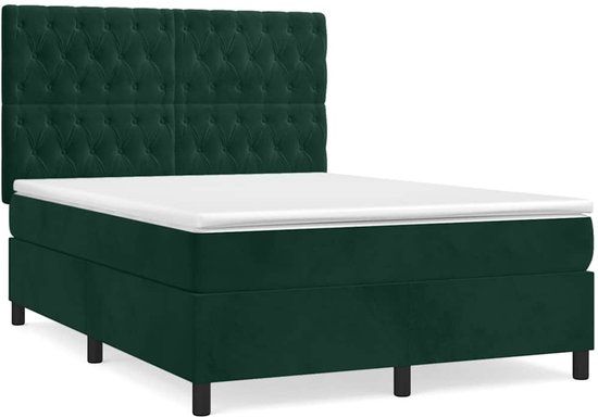 vidaXL Boxspring met matras fluweel donkergroen 140x200 cm