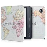 kwmobile hoes compatibel met Kobo Libra H2O - Case voor e-reader in zwart/meerkleurig - Travel Wereldkaart