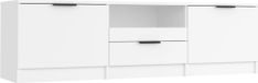 Meuble TV blanc 140x35x40 cm bois travaillé