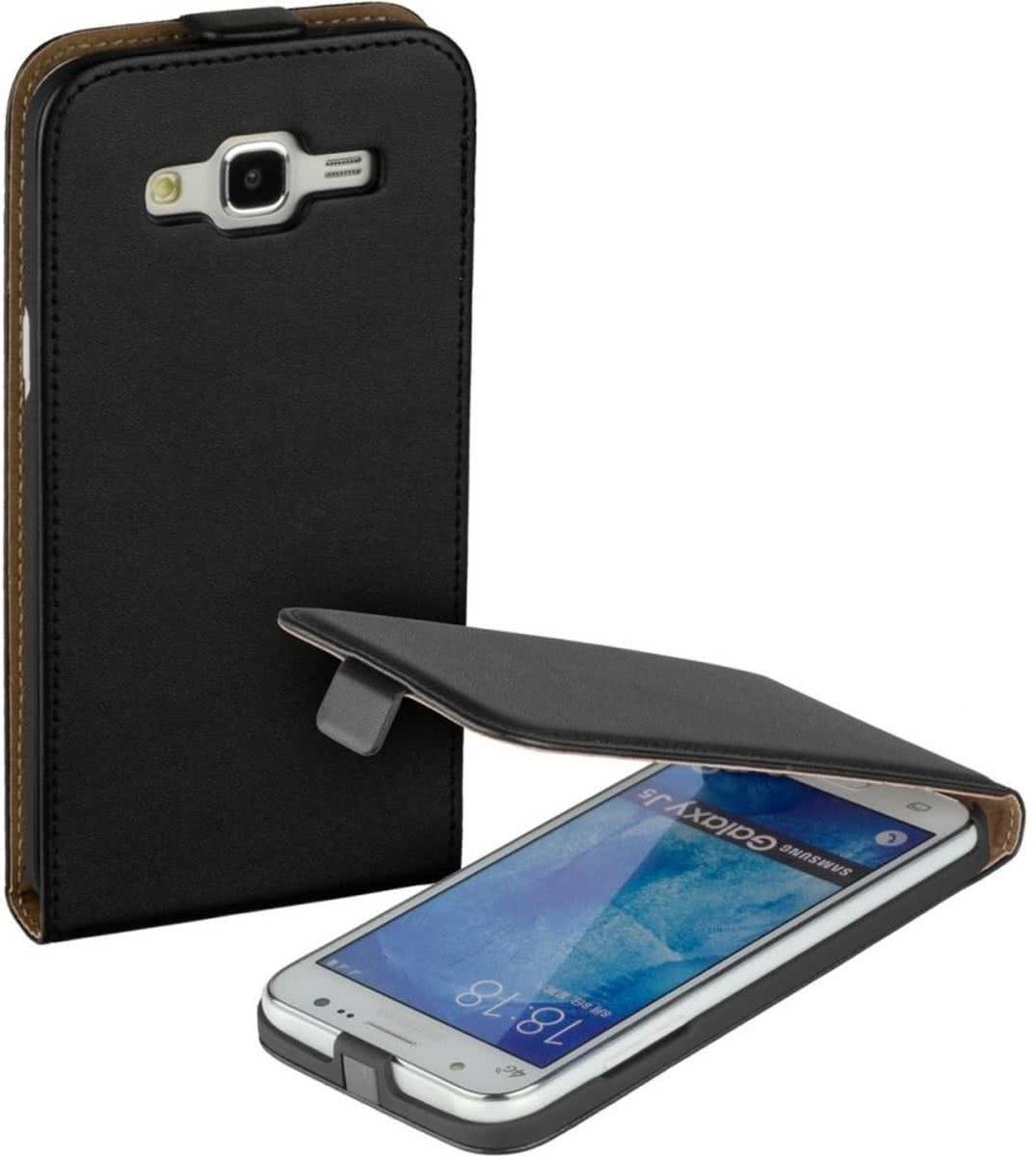 LELYCASE Zwart eco lederen flipcase Samsung Galaxy J5 Telefoonhoesje