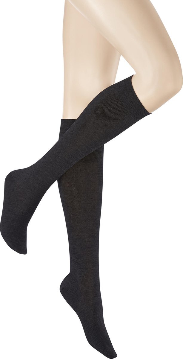 KUNERT Soft Wool Cotton Dames Kniekousen - Anthrazit Mel - Maat 35-38