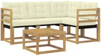 vidaXL Hoek loungeset 4 zitplaatsen Acaciahout Wit en crème Inclusief tafel