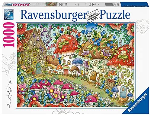 RAVENSBURGER PUZZLE - Niedliche Pilzhäuschen in der Blumenwiese - 1000 Teile