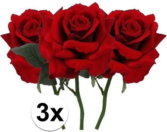 3x Rode rozen deluxe kunstbloemen 31 cm