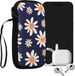 kwmobile hoesje voor smartphones M - 5,5" - hoes van Neopreen - Madeliefjes design - blauw / wit / geel - binnenmaat 15,2 x 8,3 cm