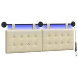 vidaXL Hangend hoofdbord Met LED-verlichting Crèmekleurig Kunstleer