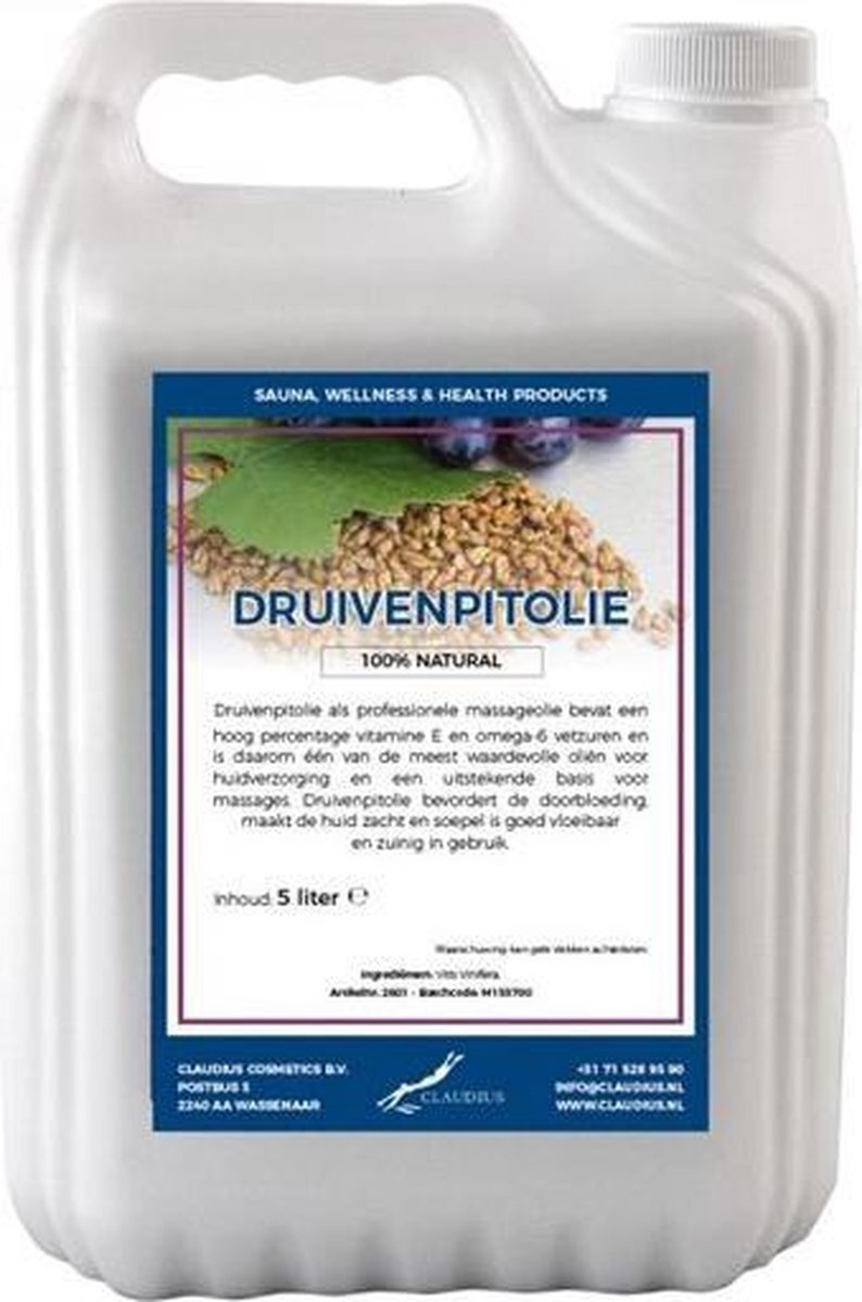 CLAUDIUS Massageolie Druivenpitolie (100% Natuurlijk) - 5 liter