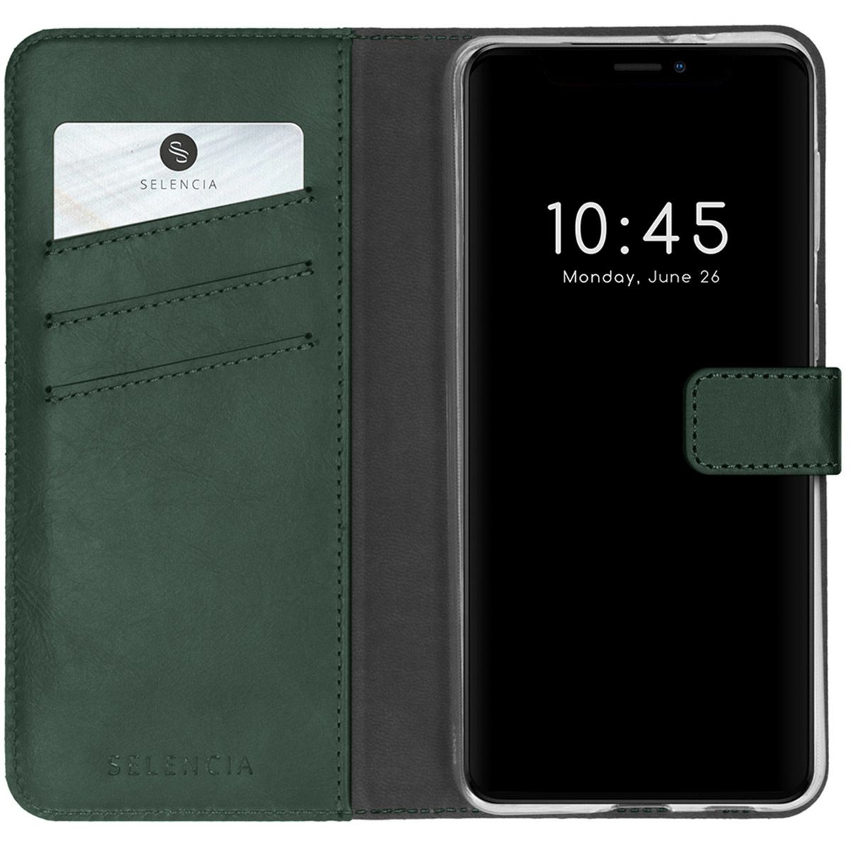Selencia Echt Lederen Bookcase iPhone 13 Pro Max - Green - With Card Holder