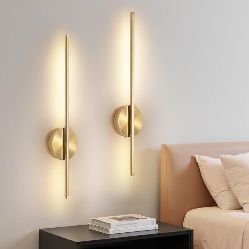 Dehobo Rechargeable Wall Sconces, Battery Powered Wall Lights 3 Color Temperature, Gold Wall Lamps Dimmable Wireless with Remote Control Gold 60CM for Living Room Bedroom Hallway, 2 Pack