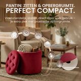 CLP Pantin - Ronde Poef met Opbergruimte - Chesterfield - Velvet - rood