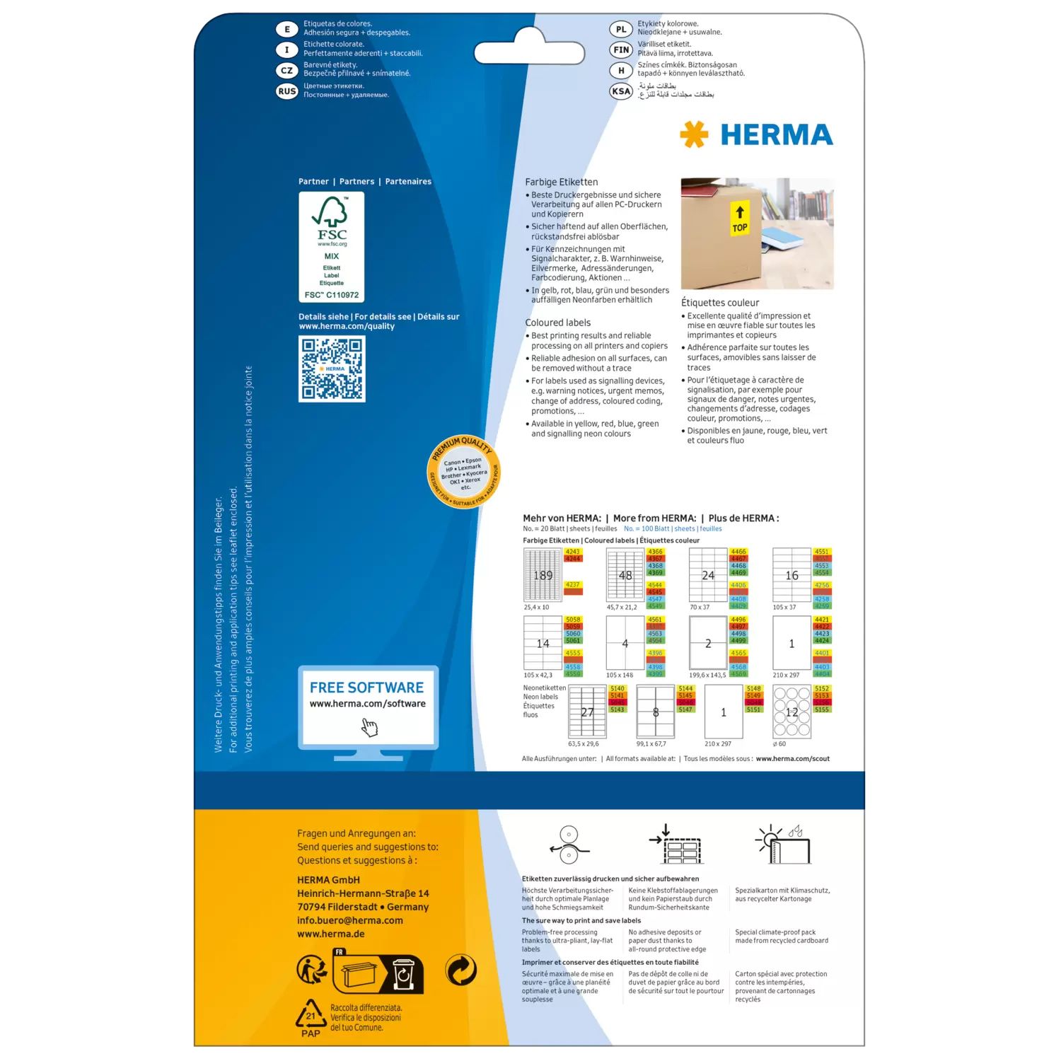 HERMA 4424 - Printeretiket - Groen - A4 - Zelfklevend - Laser/Inkjet - 20 stuks