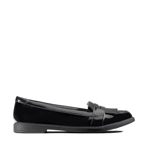 Clarks Glanzende Scala mocassins voor meisjes, Black Pat, 35.5 EU