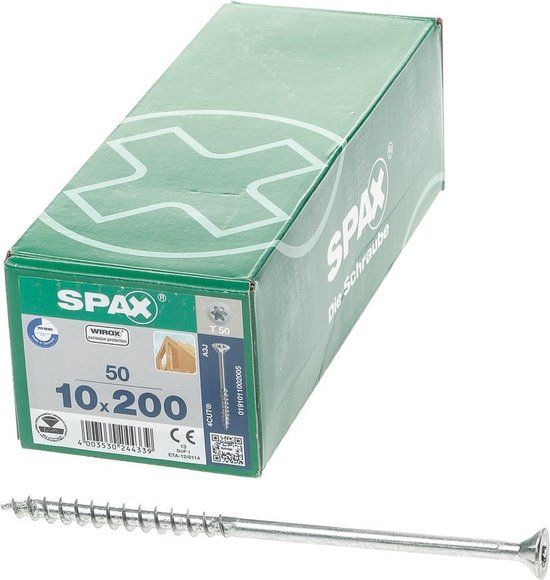 Spax Spaanplaatschroef - 10 x 200mm - Geel Verzinkt - T50 - 50 stuks