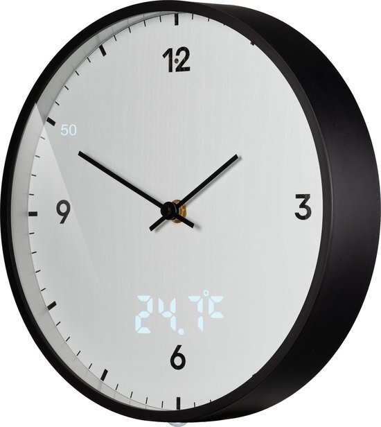 Bresser MyTime LEDsec Radiogestuurde klok, wandklok met 24 cm grote wijzerplaat, led-secondenweergave, binnentemperatuur en geruisloos radioklok, wit