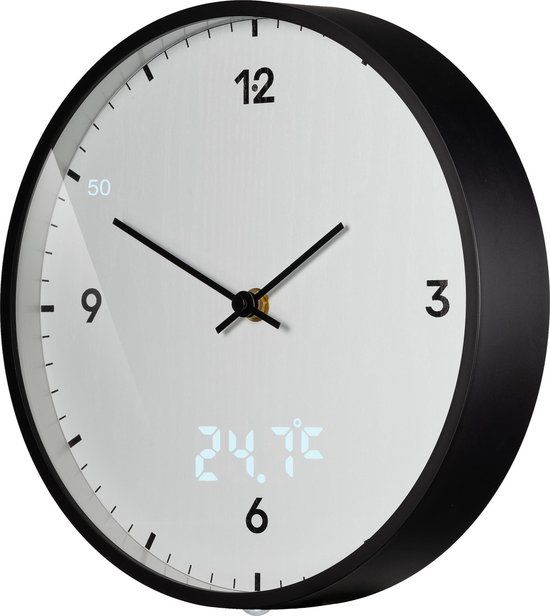 Bresser MyTime Wandklok - Wit - 24cm - LED - Stil Uurwerk - Temperatuurweergave