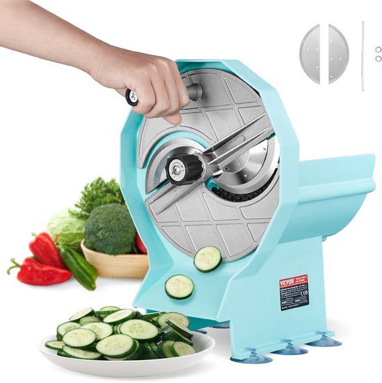VEVOR Handmatige Groente- en Fruitsnijder, 0-12mm Dikte, Verstelbare CommerciëLe Snijmachine, Dubbele Invoergaten, Voedselsnijder met Roestvrijstalen Mes voor Komkommers, Citroenen, Tomaten