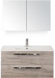 BES LED Seville Badmeubelset 100 cm - Craft Oak - Keramische Wastafel Wit Enjoy met Spiegelkast