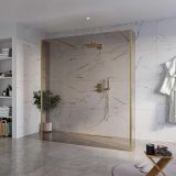 Fortifura Galeria Vrijstaande Inloopdouche - 180x200cm - Rookglas - antikalk - 8mm veiligheidsglas - 2 zijwanden - 30cm - wandsteunen en hoekprofielen - PVD - geborsteld messing (goud)
