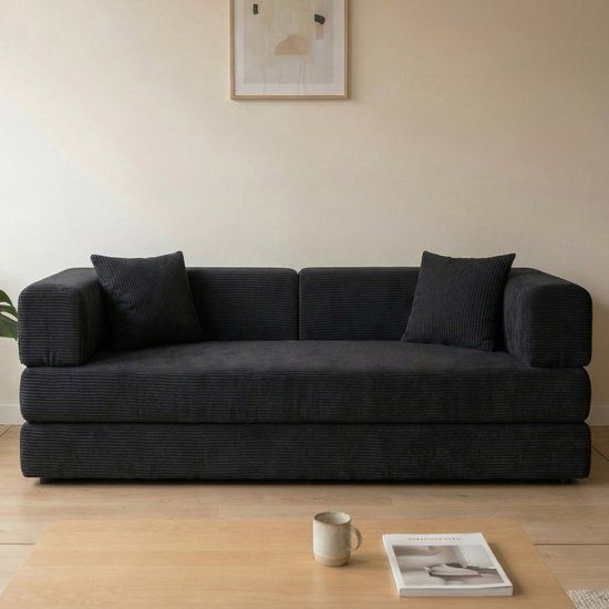 Best Life Slaapbank 2 Persoons - 3-Zits Zetelbed - Sofa - Bedbank - Bank - Zwart