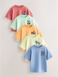 Next - Jongens - Set van 5 T-shirts met korte mouwen en print - Blauw