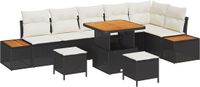 vidaXL Ensemble de banc de jardin noir polyrattan 9 pièces 8 places