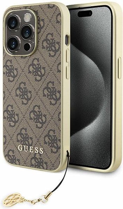 Guess 4G Charms Back Case - Geschikt voor Apple iPhone 15 Pro (6.1") - Bruin