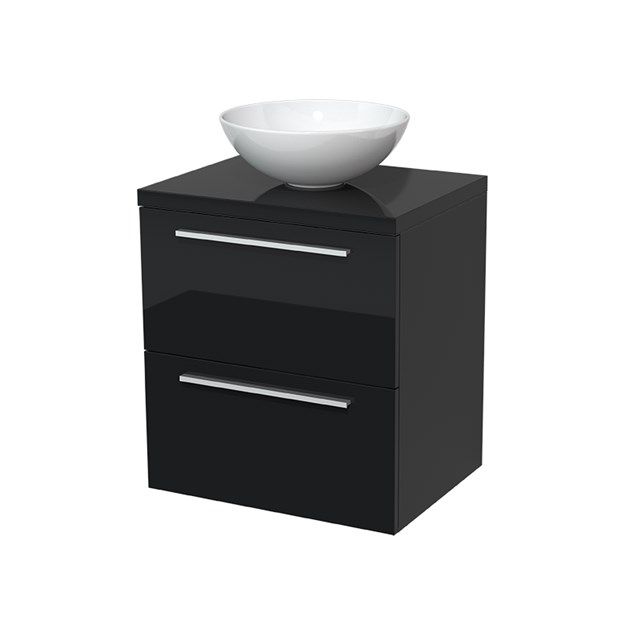 Maxaro Badkamermeubel Modulo Plato 60cm Hoogglans Zwart 2 Lades